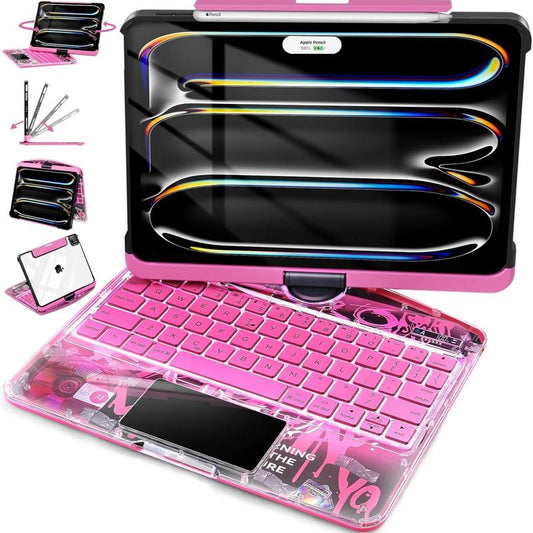 New Y2K Color Keyboard Pink for Pro 12.9/11/10.9/13-Inch (M4, 2024/2025) with 360° Rotatable Multi-Touch Trackpad ,Compatible Backlit Keyboard, Pencil Holder,Type-C Charging My New Ipad Case Ipad Case