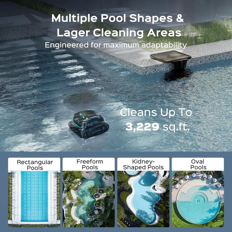 WYBOT S2 Solar Powered Robotic Pool Vacuum Cleaner for Inground Pools, Enhanced Scheduled Cleaning, Area Cleaning, Auto Return & Charge, 3D Adsorption System, Brushless Motor, Covers 3,229 Sq.Ft
