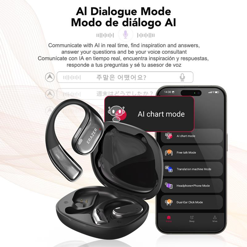 ERAZER X11 AI Translation Earbuds with APP Support 134 Languages OWS Open Ear Chargeable Headphones Wireless Bluetooth 5.4,HD Mic,Waterproof Design & Low Latency