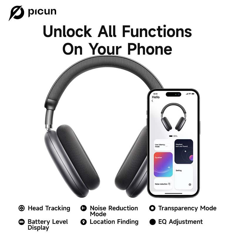 Picun F8 Pro Wireless Headphones - 52Db Noise Cancellation, 5 Smart ENC Mics, Detachable Fabric Ear Cushions, 140 Hour Long Battery Life, Premium Audio Seamless Dual Device Connection for All-Day Use and Boosted Productivity Bluetooth