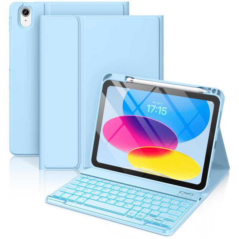 Ipad 10Th Generation Case with Keyboard - Wireless Detachable Folio Keyboard Cover with Pencil Holder, Tablet Case, Protection Case Computer Magnetic