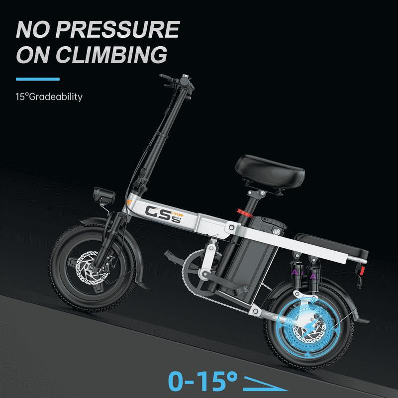 Folding Electric Bike for Adults, 14-Inch Tires, Top Speed of 19 MPH, 48V 15Ah Removable Battery E-Bike