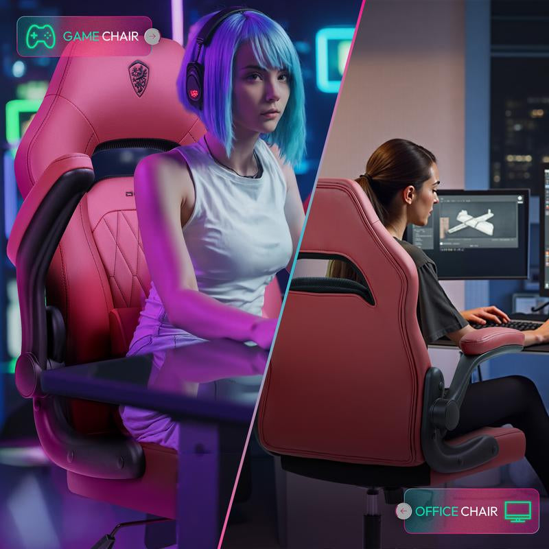 Dowinx Gaming Chair - Ergonomic Faux Leather with Breathable Mesh Backrest, Lumbar Support, Adjustable Swivel Task Chair with Head Cushion and Armrests