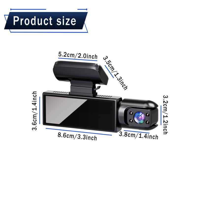 BCUOZ Front & Rear Dashcam, 1 Count Dash Camera for Car, Wide Angle Car Driving Recorder with IR Night-Vision G Sensor, 3.16 Inch IPS Screen 1080P HD Camera with Dual Lens, Fall Gift, Birthday Gifts