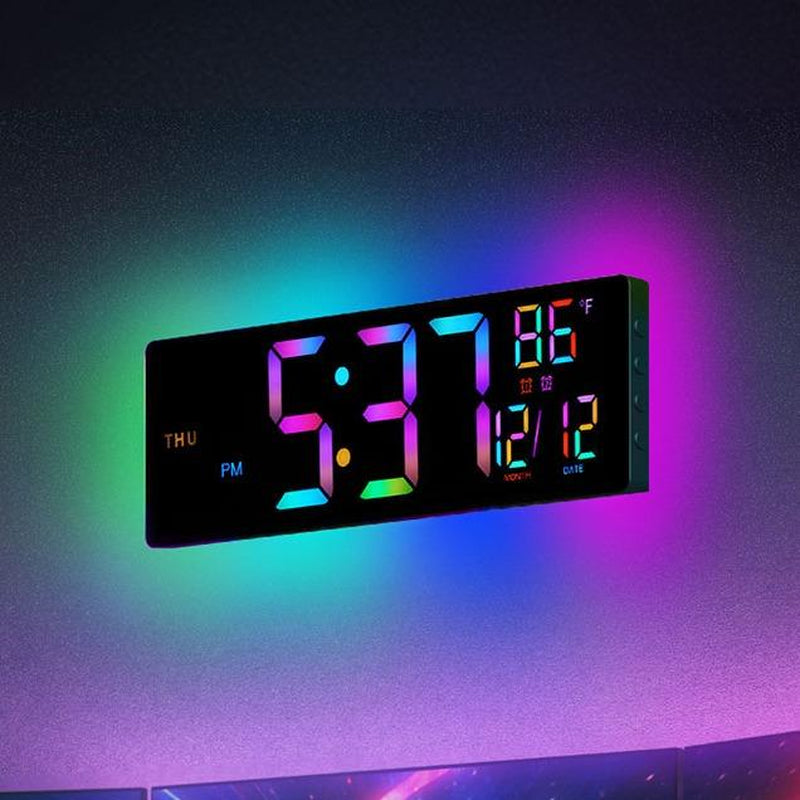 16.5" Large Digital Wall Clock with Remote Control, RGB Atmosphere Lights with 11 Scenes Mode, Dual Alarms with Big LED Display, Classroom, Game Decor Home Goods Auto Dst Adjustment