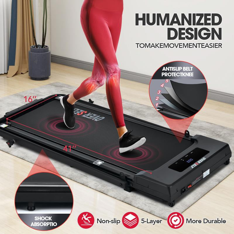 OVER SELF Inclined Folding Incline Treadmill, Walking Mat Treadmill with ,300 Lbs Portable Treadmill with Handle, Safety Lock, Quiet Design for Home and Office Treadmill with LED Display – Smart Fitness Machine Exercise Gym Equipment