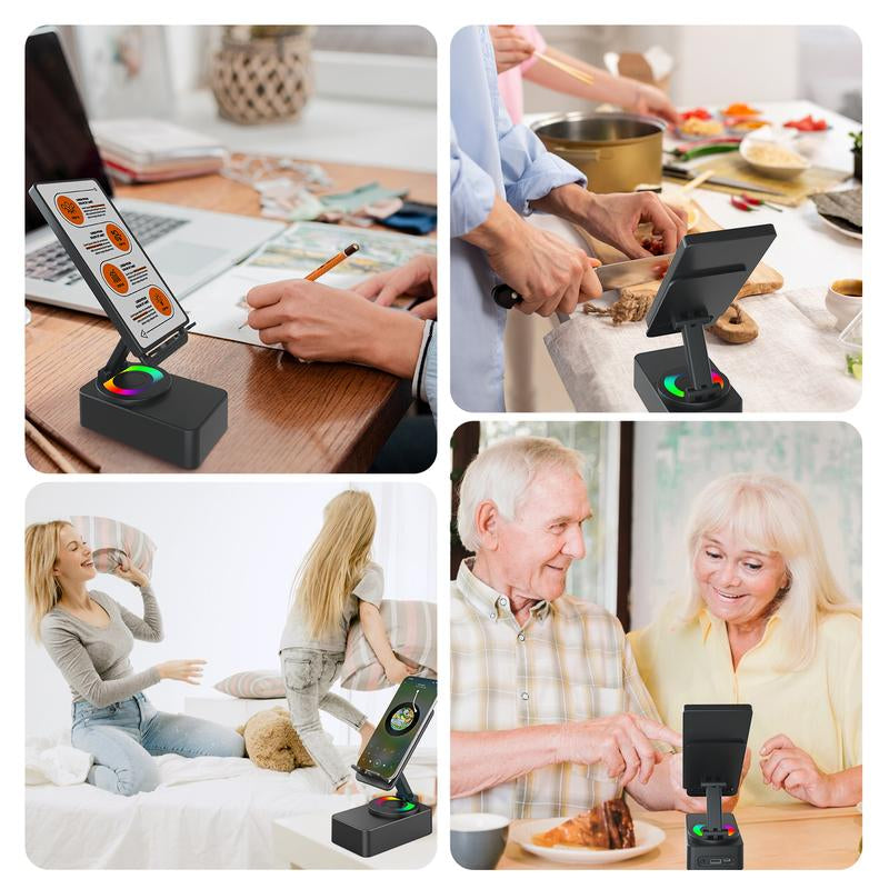 Upgraded 5In1 Wireless Bluetooth Speaker Phone Holder - Colorful Light Spinning Foldable Emergency Charging for Tablet IOS Android, Gift for Men Women