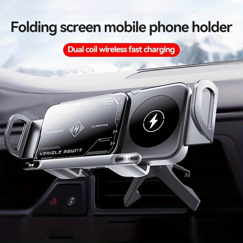 Vehicle Automatic Phone Holder for Car , Folding Screen Phone/Tablet Stand 15W Wireless Charger, 90-Degree Rotation, Installed on Car Air Outlet/Center Console, Suitable for Samsung Galaxy Zfold6/5/4/3 Galaxy Z Fold/Notes Other Wireless Charging Phones