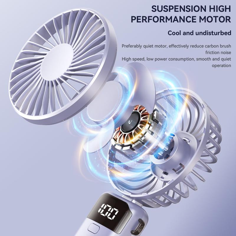 Handheld Fan,Portable Fan,1500Mah Rechargeable Personal Fan, 180° Foldable Mini Desk Fan with 5 Wind Speed, LCD Digital Remaining Battery Display, Lanyard as Neck Fan, Quiet, Pocket Size for Indoor Outdoor,Can Add Aromatherapy Perfume , with Phone Holder