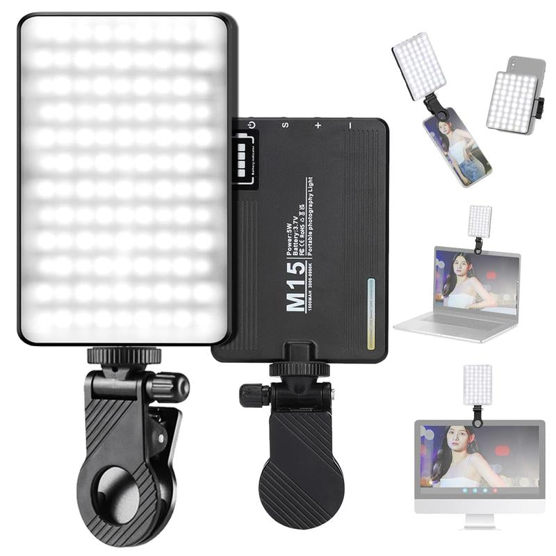 LED Camera Light Portable Photography Video Lights Selfie for Warm and Cool 3 Colors 3000-9900K 72Pcs Beads with Cell Phone Clip 1/4 Standard Screw 1500Mah Rechargeable CRI 80
