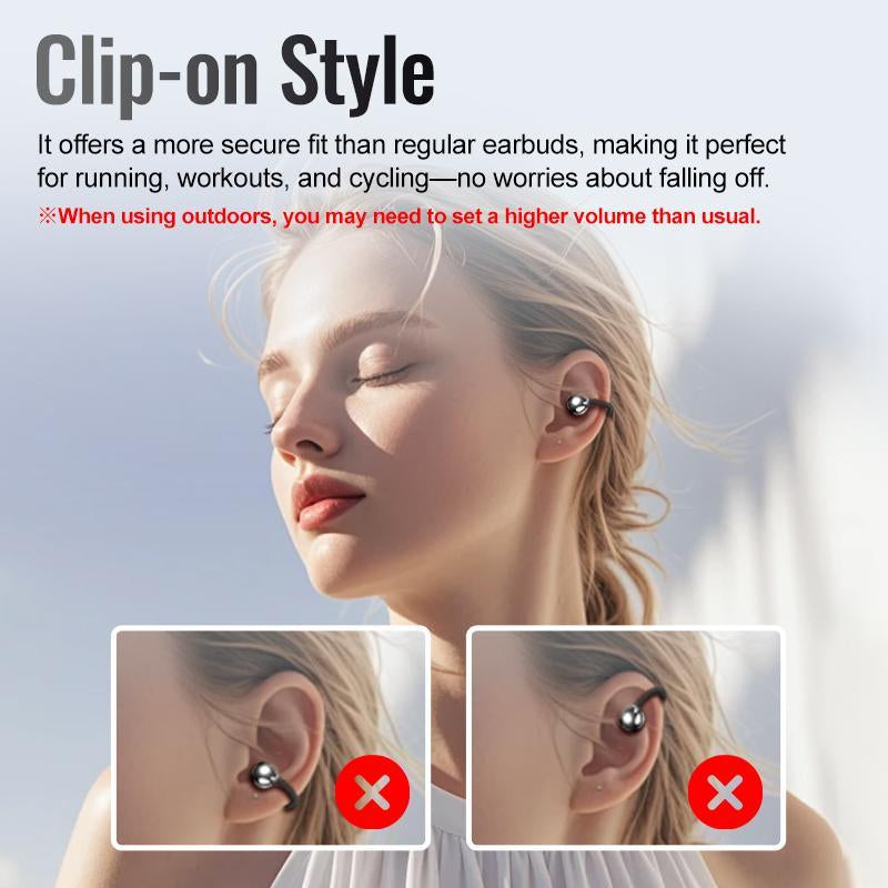 HYUNDAI C02 Clip-On Ear Electronic Headphones with LCD Full Color Touch Screen, Wireless Audio Earbuds Headset for Music & Phone Calls