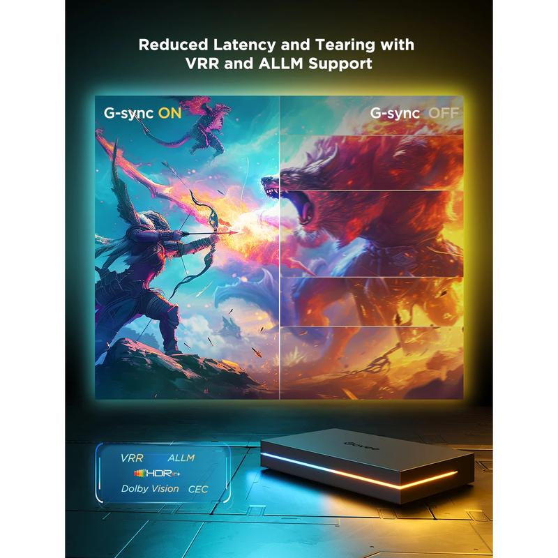 Govee HDMI 2.1 Sync Box 2, AI Sync Box with TV Backlight, Supports 8K@60Hz, 4K@144Hz, VRR and ALLM, 4 in 1 RGBICW Lighting,Works with Matter and Alexa