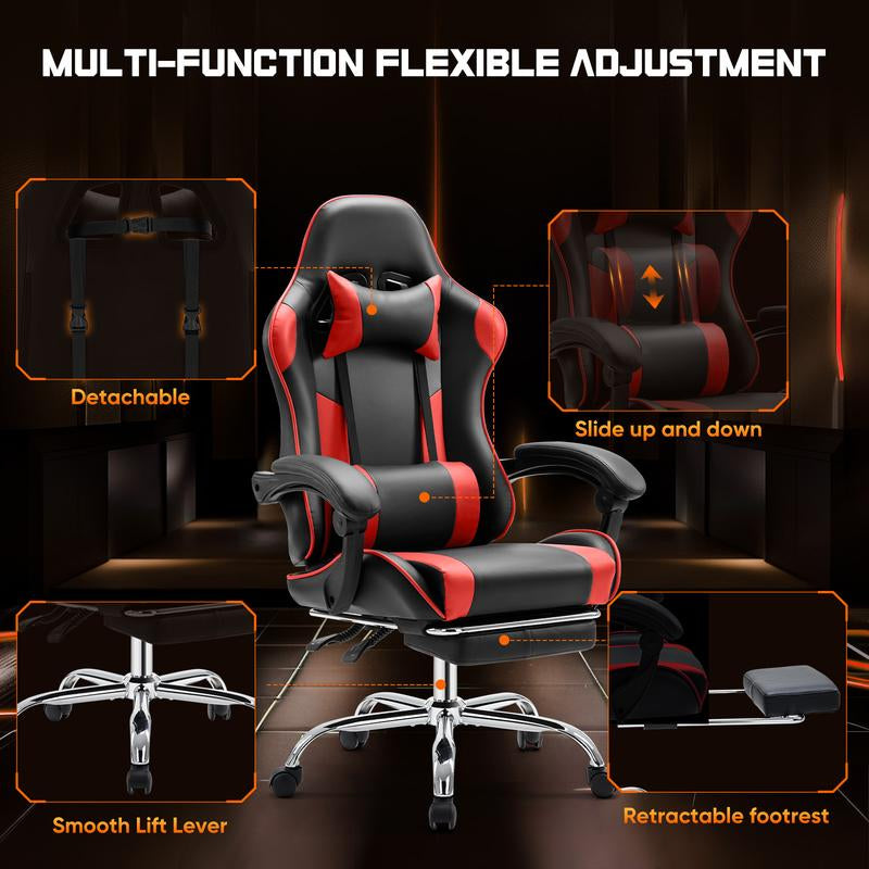 【Deal】Ergonomic Gaming Computer Chair with Footrest, PU Leather Recliner with Headrest, Fixed up Armrest, Height Adjustable with 360° Swivel