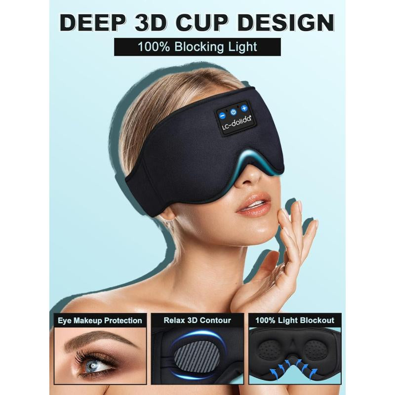 Lc-Dolida 3D Bluetooth Sleep Mask with Headphones, Wireless Music Sleep Headband Eye Mask for Side Sleepers,Sleeping Comfortable Black-3D Relaxation Light Blockin Travel