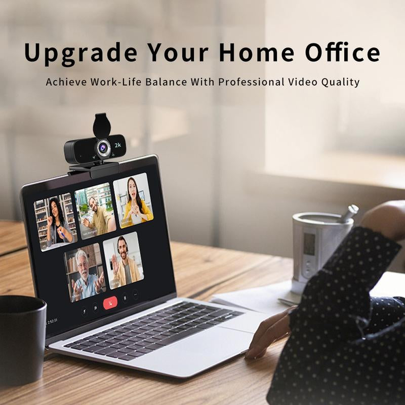 2K Qualify HD Webcam for PC Webcast, USB Computer Webcam for Office /Home Use, Streaming, Video Calling, Online Meeting with Tripod