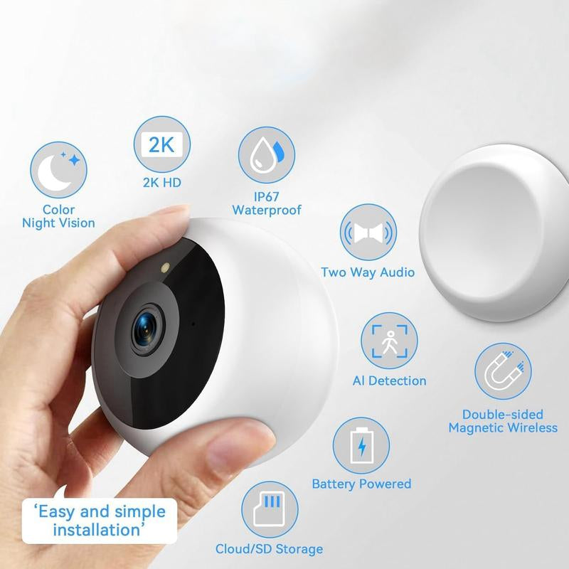 Litymol Magnetic Wireless Window Security Camera with 2K Resolution, AI Motion Detection, Color Night Vision, 2-Way Audio and Cloud Storage