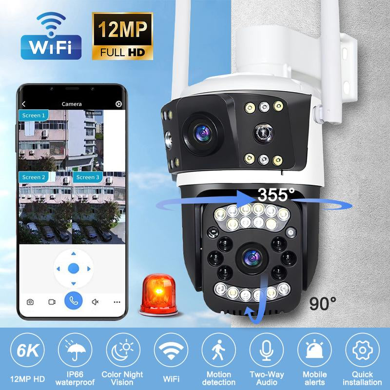 Outdoor Security Camera, 3-Lens Waterproof Camera, 6K 9MP, 10X Zoom, 360 PTZ Outdoor Wifi Camera,Fathersdaygift