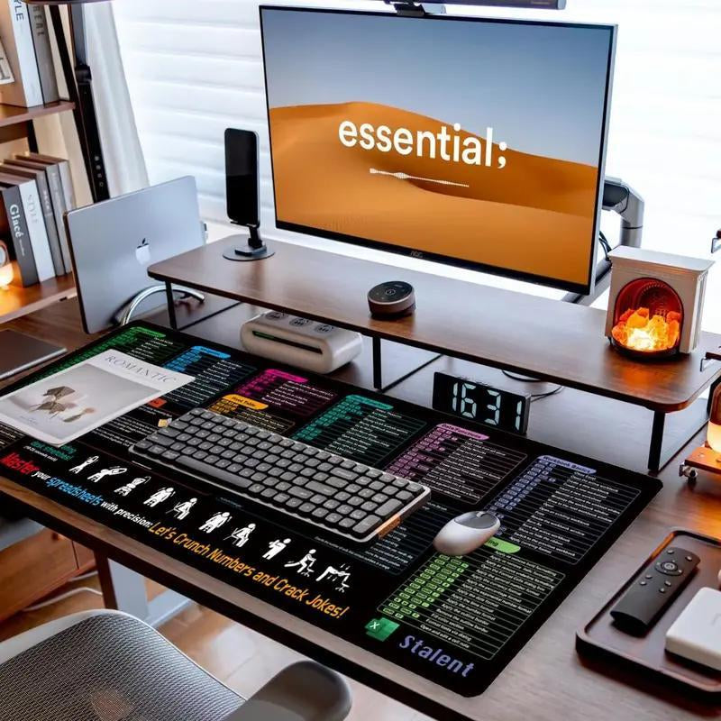 Excel Cheat Sheet Desk Mat, Large 31.5"X11.8" Excel Keyboard Shortcut Mouse Pad, XL Extended Office PC Gaming Mat/Non-Slip Employee Appreciation Gifts