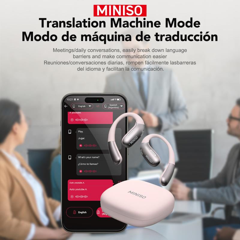 MINISO X28 OWS Translation Open Ear Wireless Bluetooth Earbuds Support 135 Languages Real Time Bluetooth Translation HIFI Sound Quality Sports Headphones IPX5 Waterproof with Microphone