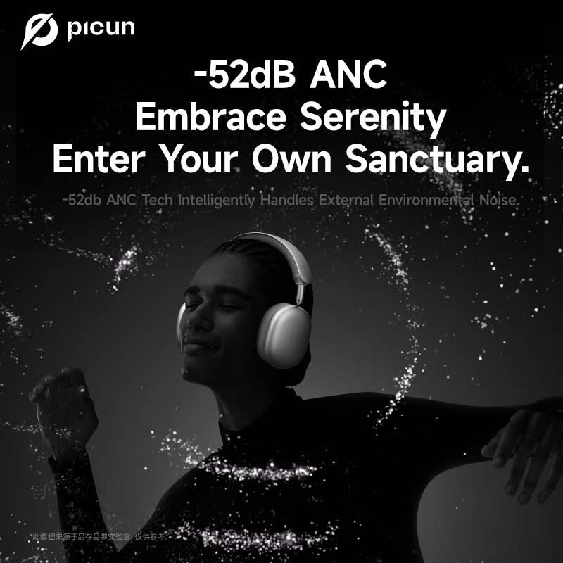 Picun F8 Pro Wireless Headphones - 52Db Noise Cancellation, 5 Smart ENC Mics, Detachable Fabric Ear Cushions, 140 Hour Long Battery Life, Premium Audio Seamless Dual Device Connection for All-Day Use and Boosted Productivity Bluetooth