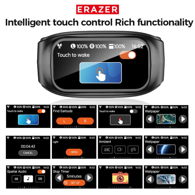 ERAZER Translation Earbuds Supports 134 Languages with Traslation APP Face-To-Face Translation Open Wireless Bluetooth Earbuds LED Touchscreen Earbuds HIFI Sound Quality Built-In Microphone Wireless Headphones Long Battery Earbuds Black Headset