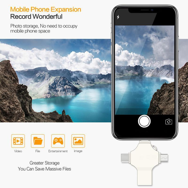 CRUXD 4 in 1 OTG USB Flash Drive Crossshape Memory Photo Stick Portable Mini USB Storage Device External Storage for Iphone/Ipad/Computer/Laptop/Pc/Android External Data Storage