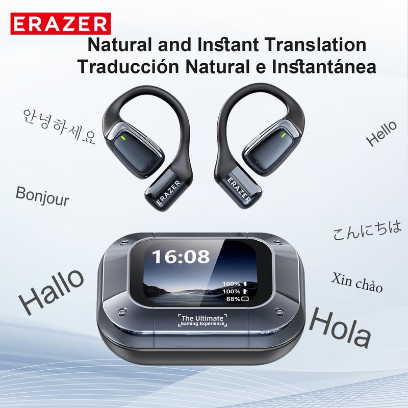 ERAZER XT82PRO Wireless Earbuds, Open-Ear Headphones, LED Lights Touchscreen, Ergonomic Ear Hooks, Ultra-Comfort, Snug Fit, Hifi Bass Stereo, Clear Calls, 30H Playtime, Bluetooth 5.4 Earbuds, Multipoint Connection, Electronic, Audio Headset