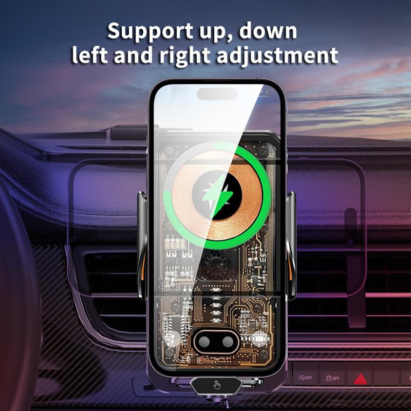 Bilolly Wireless Car Charger, 15W Fast Charging Auto-Clamping Car Charger Phone Holder Phone Holder Suitable for Iphone 16 15 14 13 12 Pro Max 11 XR XS, Samsung Galaxy S24 Ultra S23 S22 S21, S20, S10+, and Other Smartphones. Clip Plug