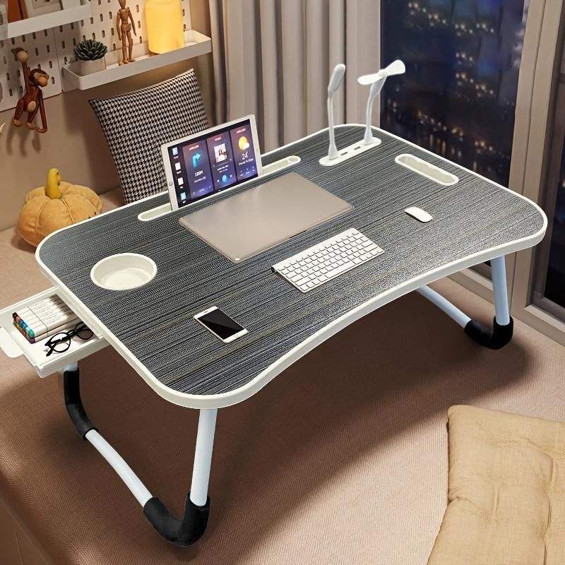 Laptop Bed Table - Adjustable Height, Foldable with USB Charging Port, Handle, Card Slot & Drawer - for Students & Remote Workers - Perfect for Dormitory, Bedside & Home Office