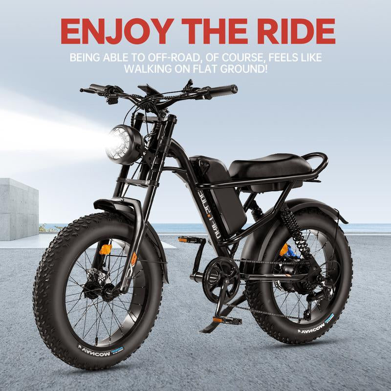 DRIFT.SLIDE 1500W Peak Power Electric Bike for Adults, 28 MPH 60 Miles Electric Moped Style Bike, 48V 20.8 Ah UL 2849 Removable Battery, 7 Speed 20" All Terrain Fat Tire Ebike (J1) Bicycle Light