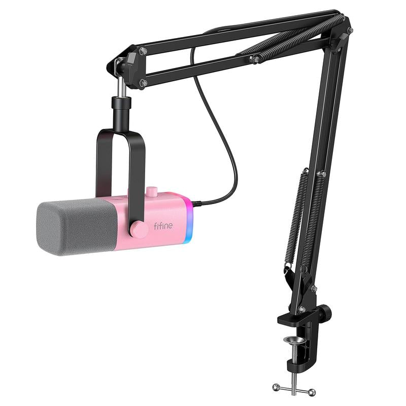 FIFINE AM8T XLR USB Gaming Microphone Set, Dynamic PC Mic for Streaming Podcasting, Computer RGB Mic Kit with Boom Arm Stand, Mute Button, Headphones Jack, for Recording Vocal Voice-Over