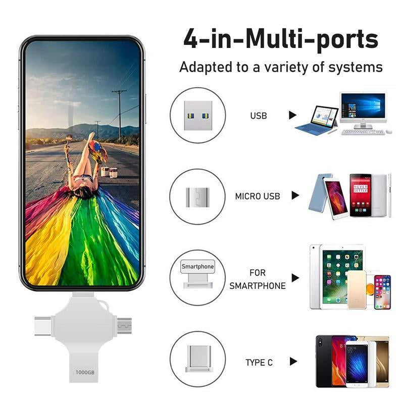 CRUXD 4 in 1 OTG USB Flash Drive Crossshape Memory Photo Stick Portable Mini USB Storage Device External Storage for Iphone/Ipad/Computer/Laptop/Pc/Android External Data Storage