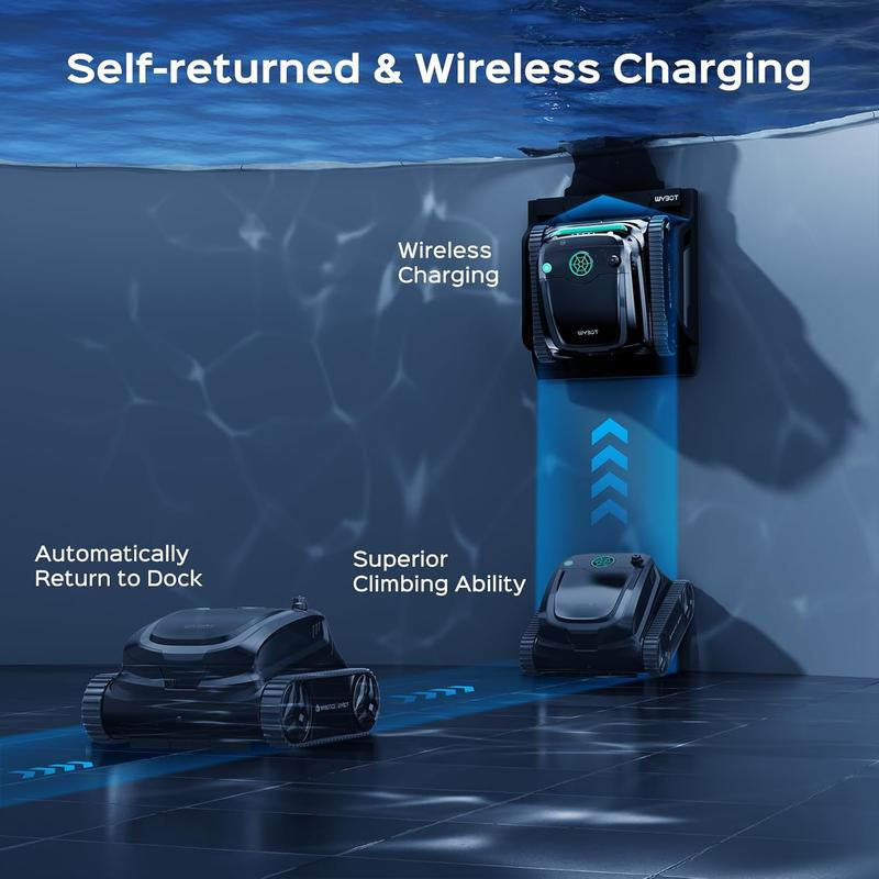 WYBOT S2 Solar Powered Robotic Pool Vacuum Cleaner for Inground Pools, Enhanced Scheduled Cleaning, Area Cleaning, Auto Return & Charge, 3D Adsorption System, Brushless Motor, Covers 3,229 Sq.Ft