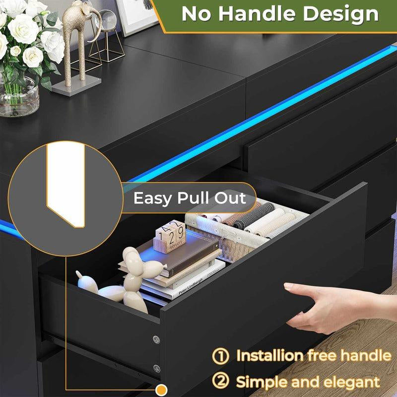 Sikaic LED Dresser for Bedroom with Charging Station and Sliding Desktop Drawers Large Storage Tower Clothes Organizer Furniture Modern Aesthetic Cabinet Home Cupboard