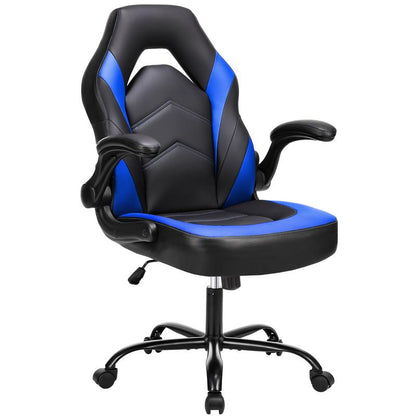 【Deal】Ergonomic Gaming Computer Chair with Footrest, PU Leather Recliner with Headrest, Fixed up Armrest, Height Adjustable with 360° Swivel