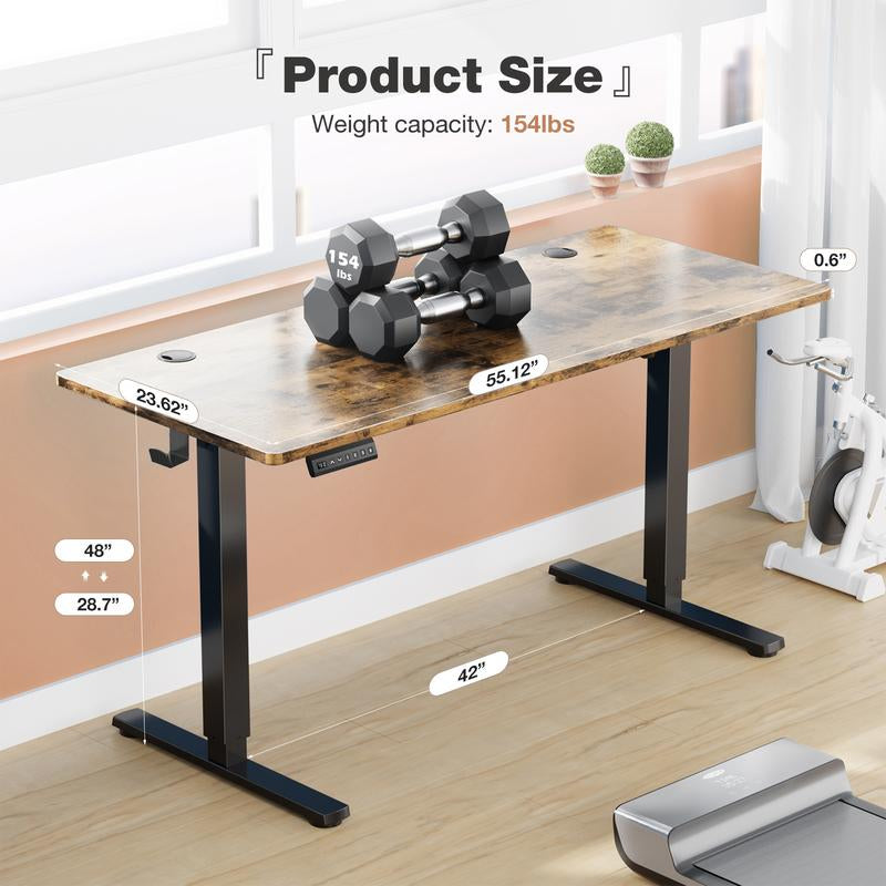 Standing Desk, Electric Standing Desk Adjustable Height, Ergonomic Adjustable Desk with Memory Preset, Computer Desk Stand up Desk with T-Shaped Bracket Suitable for Home Office