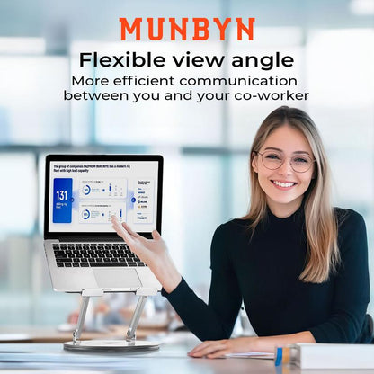 【MUNBYN 360° Rotating Laptop Stand】Adjustable Foldable Aluminum Laptop Stand, 2-In-1 Multifunctional Laptop Stand Hub for Gaming Laptop & Mobile Stand,Gray