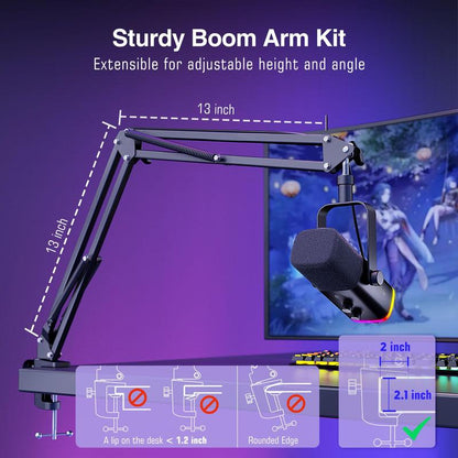 FIFINE AM8T XLR USB Gaming Microphone Set, Dynamic PC Mic for Streaming Podcasting, Computer RGB Mic Kit with Boom Arm Stand, Mute Button, Headphones Jack, for Recording Vocal Voice-Over