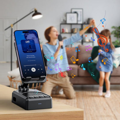 [Father'S Day Gift] PUTARE Wireless Speaker Cellphone Stand with Remote Control for Tiktok Scrolling, Rechargeable Portable Mobile Tablet Stand, Gifts for Family Friends Smartphone Mount,Outdoorfun