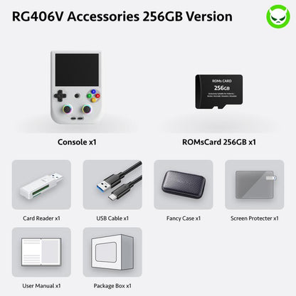 Anbernic RG406V Handheld Game Console【Buy 1 Get 1 Card Reader+1 Fancy Case+1 Screen Protector+1 Type-C Cable】Android 13 4-Inch IPS Touch Screen 960*720 Unisoc T820 Processor Bluetooth 3D Hall Joystick Ready to Play Gift Package