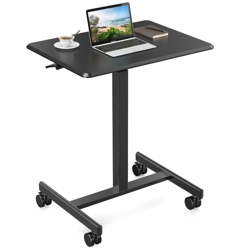 【Deal】Overbed Bedside Table with Wheels, Mobile Standing Stand up Rolling Laptop PC, Adjustable Height Tray, Side Computer Workstation for Home Use