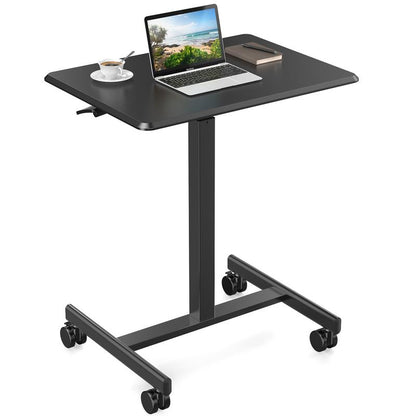 【Deal】Overbed Bedside Table with Wheels, Mobile Standing Stand up Rolling Laptop PC, Adjustable Height Tray, Side Computer Workstation for Home Use