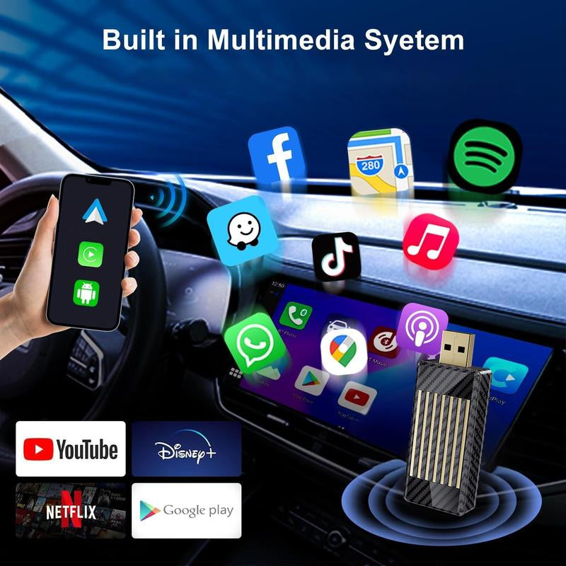 【Yurnlv】Mini Al Box -Streaming Netflix/Youtube/Tiktok/Google Play to Your Car! 3 in 1 Wireless Carplay and Android Auto Adapter Suitable for Factory Wired Carplay Cars