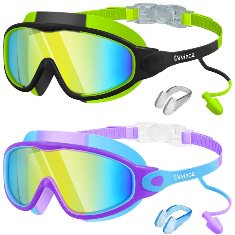 [Outdoorfun]Vvinca Pool Accessories-Swim Goggles, Kids Goggles with Earplugs& Nose Clip Wide View Anti-Fog/Uv Swimming Goggles for Age 3-14 Boys Girls