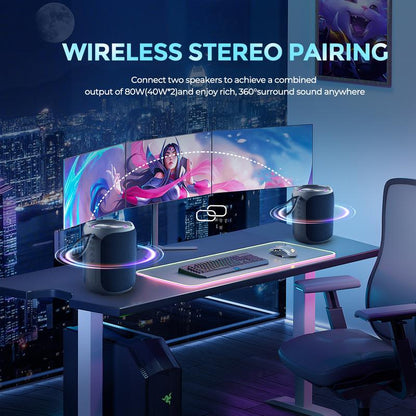 YEAHBOX 40W Portable Wireless Speaker Powerful Sound Stereo, IPX7 Waterproof Shower Speakers with Colorful LED Light, 4-In 1 BT / Aux / Tf-Card / U Disk Input, Bluetooth Speaker for Outdoor, Party, Travel, Easy to Use, High Quality