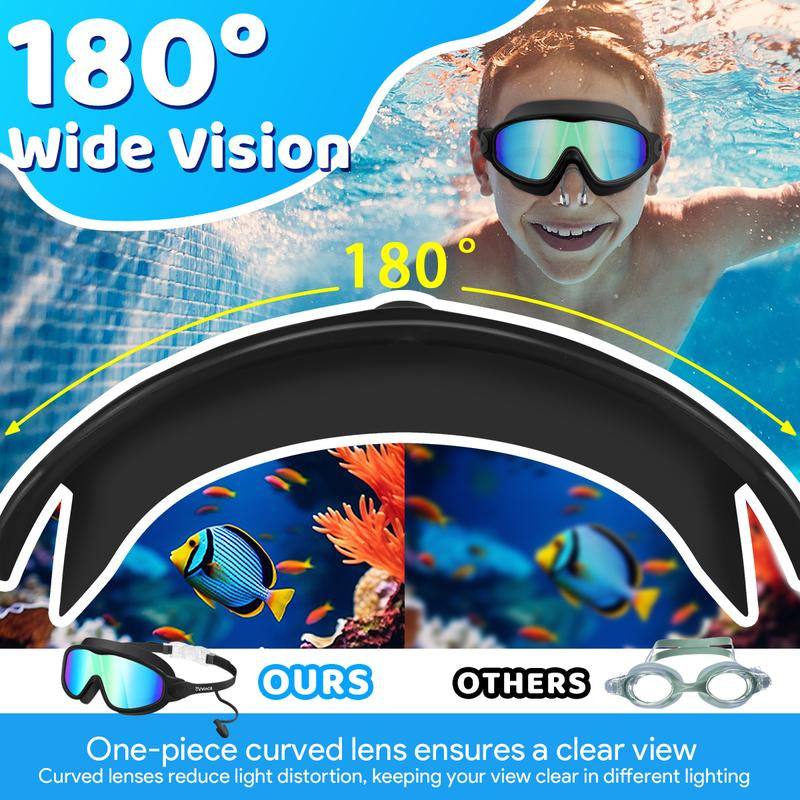 [Outdoorfun]Vvinca Pool Accessories-Swim Goggles, Kids Goggles with Earplugs& Nose Clip Wide View Anti-Fog/Uv Swimming Goggles for Age 3-14 Boys Girls