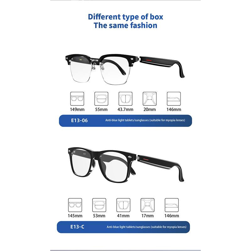 E13 Smart Glasses UV Protection Anti-Blue Light , Bluetooth Compatible for Men & Women , Multifunctional Wireless Glass