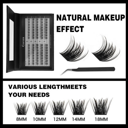 【Hot Style】Cofier No Glue Lash Kit Medical Jelly Adhesive Self Adhesive Individual Eyelashes, Easy Makeup Application with Tweezers (80/100/160 Pcs)