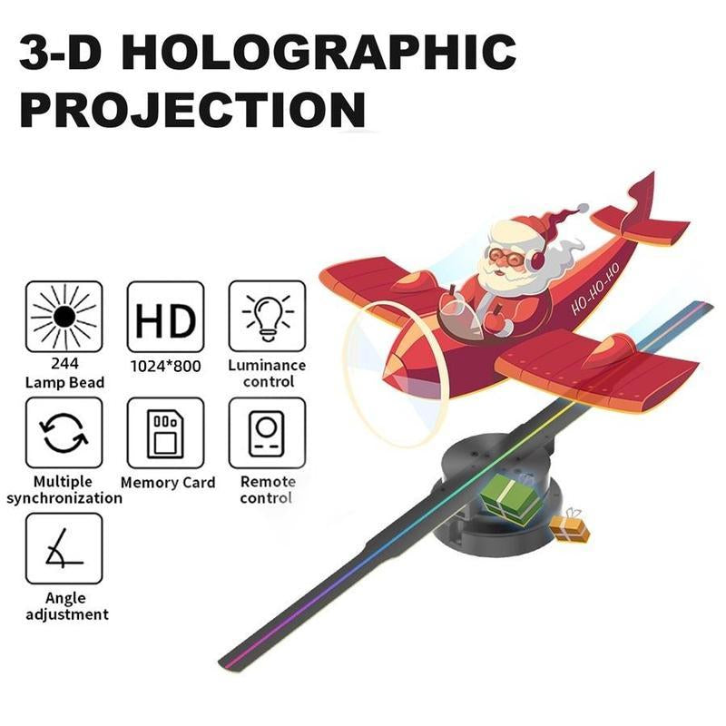 3D Hologram Projection Light, 3D Hologram Display Fan Two Blades 42Cm User-Friendly Plug and Play Holographic Advertising Show LED Lights, Easy Wall Mount Decorations for Holiday & Parties Valentine Gift Black Audio