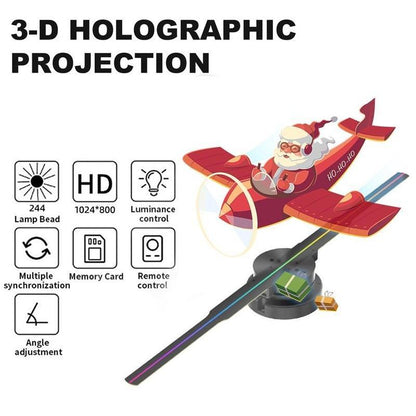 3D Hologram Projection Light, 3D Hologram Display Fan Two Blades 42Cm User-Friendly Plug and Play Holographic Advertising Show LED Lights, Easy Wall Mount Decorations for Holiday & Parties Valentine Gift Black Audio